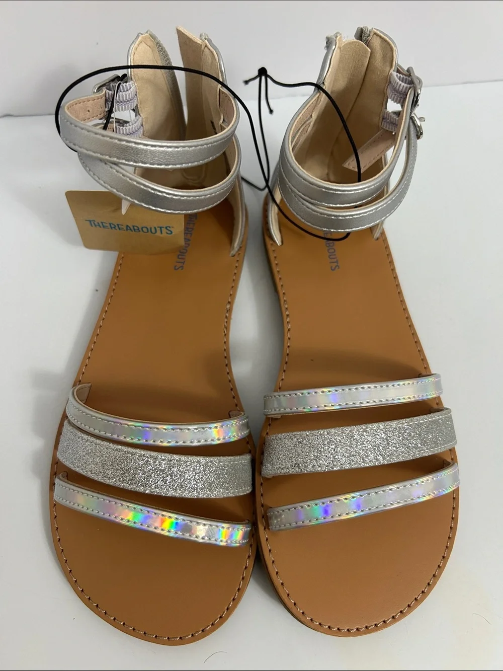Thereabouts Addison Silver Holographic Strappy Sandals for Girls Sz 3